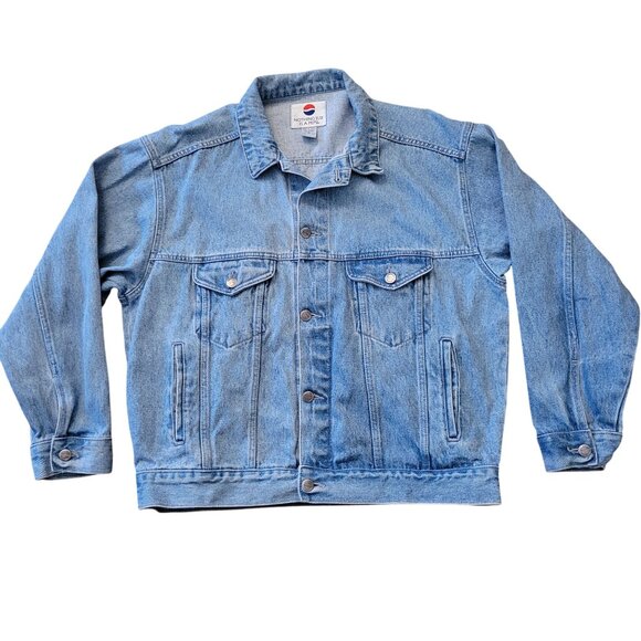 Vintage Pepsi Denim Jacket M Cotton Trucker Light Wash Blue Jean Retro Collectib - Picture 1 of 6